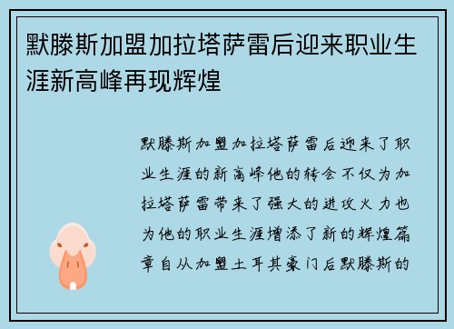默滕斯加盟加拉塔萨雷后迎来职业生涯新高峰再现辉煌 默滕斯加盟加拉塔萨雷后迎来职业生涯新高峰再现辉煌